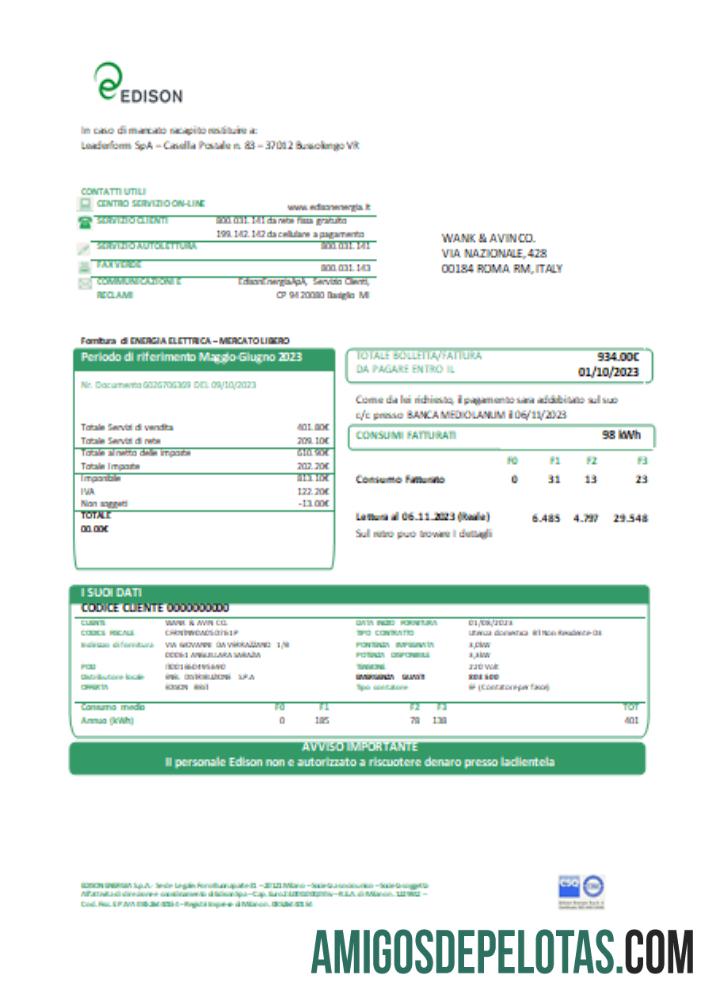 Edison Utility Business Bill SCR modelo